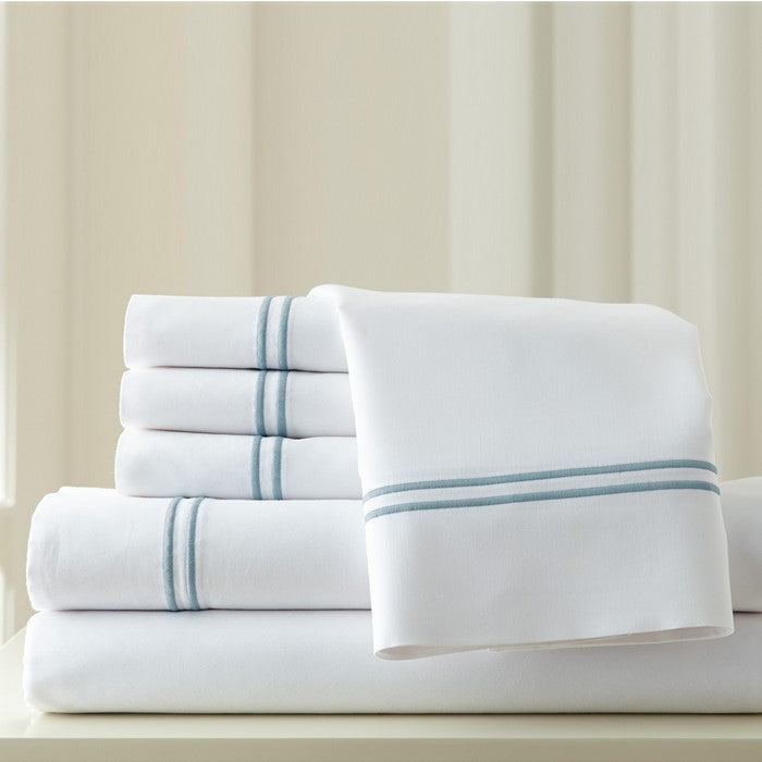 Milan 6 Piece California King Sheet Set with Marrow Hem The Urban Port,White and Blue