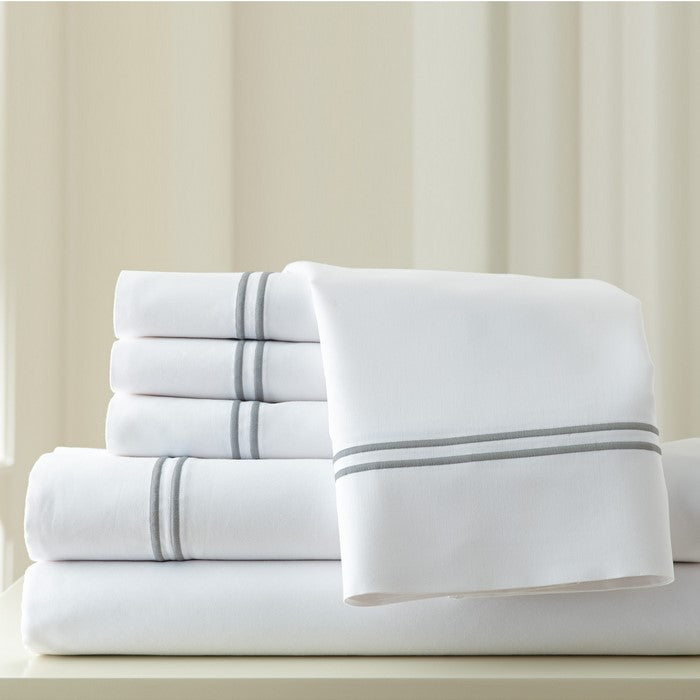 Milan 6 Piece King Sheet Set with Double Marrow Hem The Urban Port, White and Gray