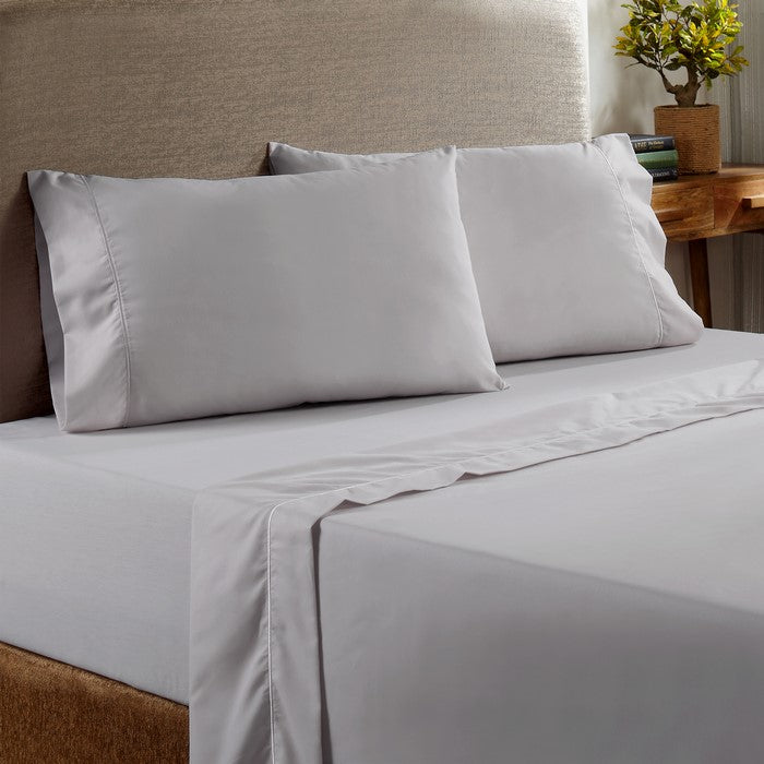Prato 3 Piece Twin Size Cotton Sheet Set with 400 Thread Count The Urban Port, Gray