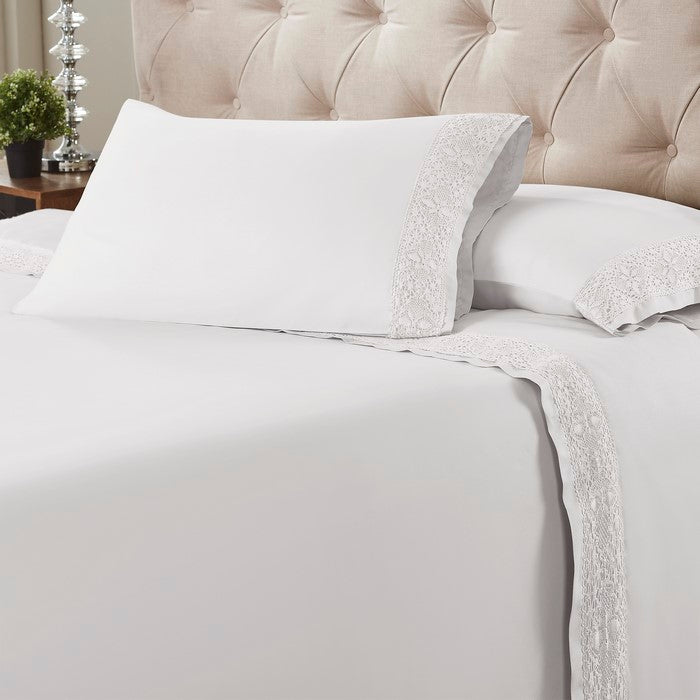 Pisa 3 Piece Diamond Lace Hem Twin Size Sheet Set The Urban Port, White