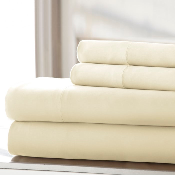 Parma Wrinkle Free 4 Piece Queen Size Cotton Sheet Set The Urban Port, Cream