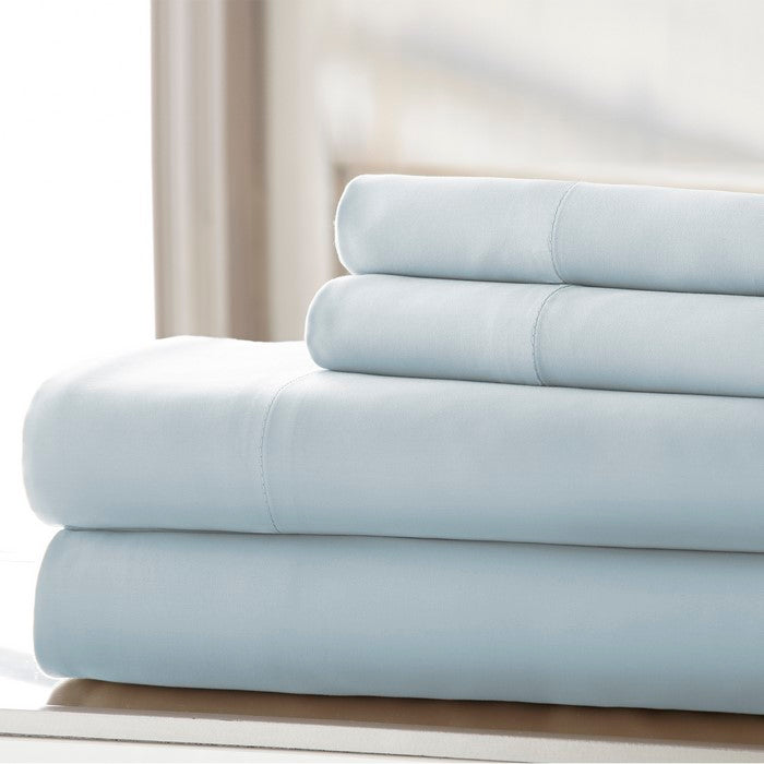 Parma Wrinkle Free 4 Piece Queen Size Cotton Sheet Set The Urban Port, Light Blue