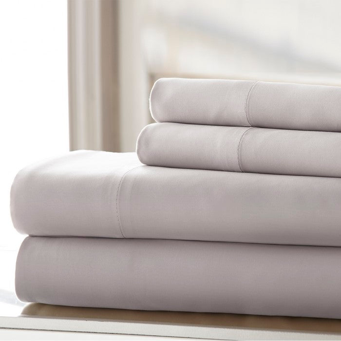 Parma Wrinkle Free 4 Piece Queen Size Cotton Sheet Set The Urban Port, Light Gray