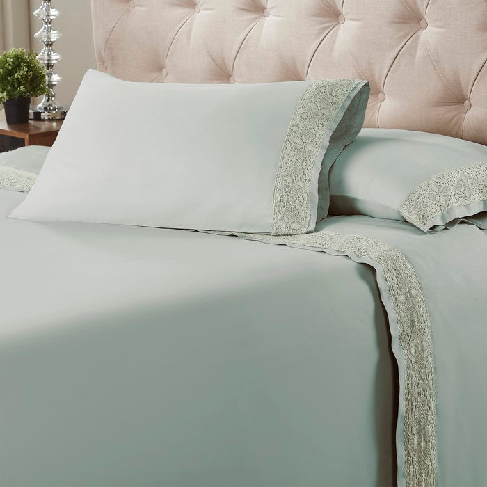 Pisa 4 Piece Diamond Lace Hem Full Size Sheet Set The Urban Port, Blue