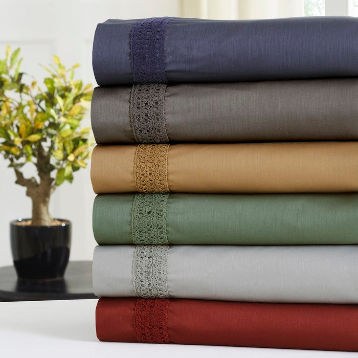 Pisa 4 Piece Avenue Lace Hem king Size Sheet Set The Urban Port, Silver