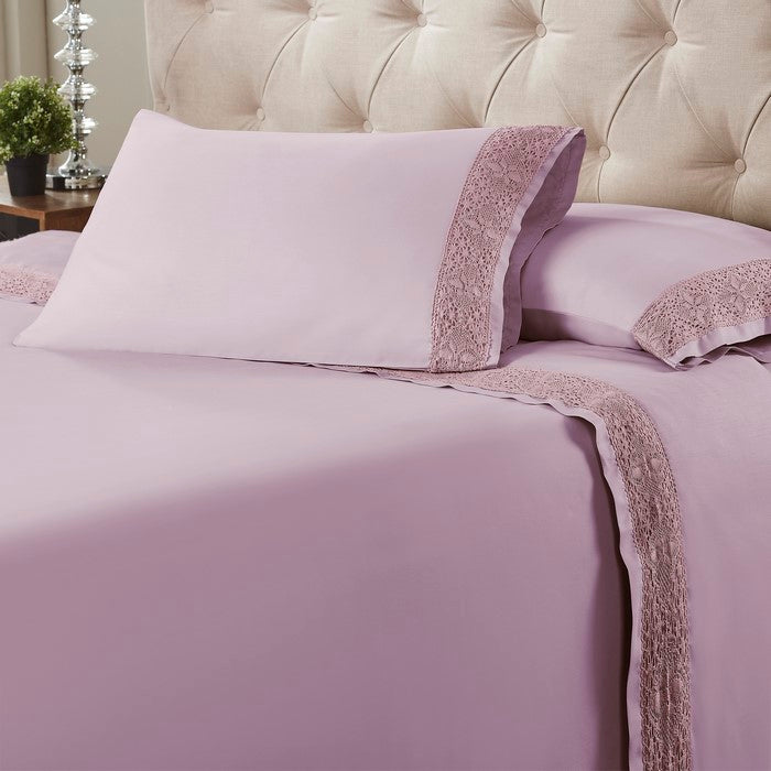 Pisa 4 Piece Diamond Lace Hem king Size Sheet Set The Urban Port, Purple