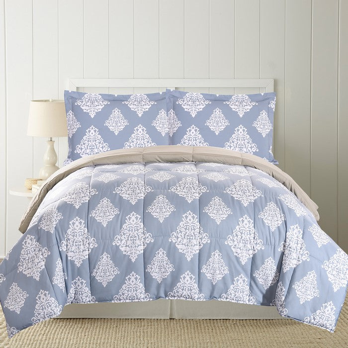 Bari 3 Piece California King Reversible Comforter Set The Urban Port, Blue and Gray