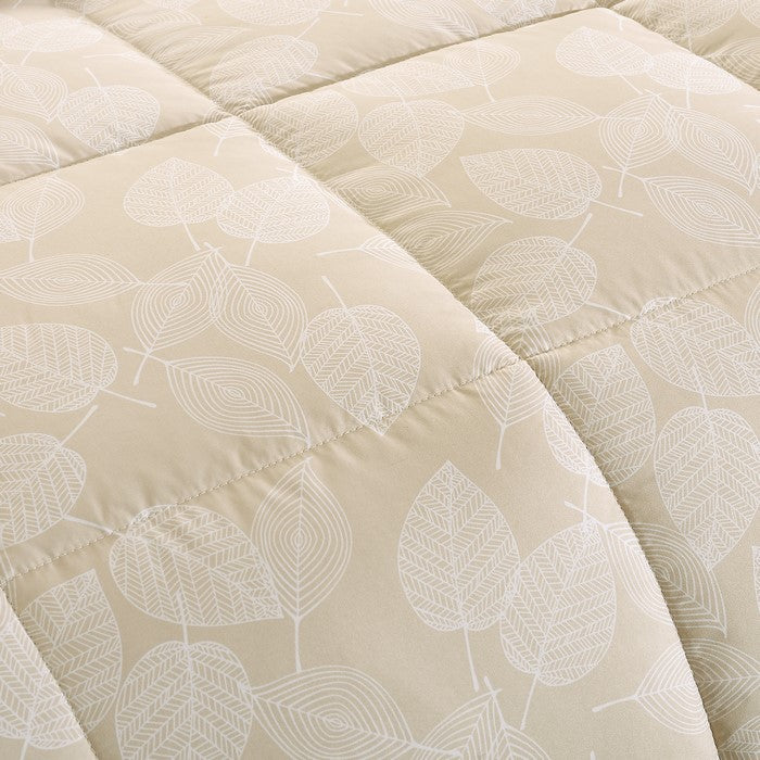Bari 3 Piece Leaves Print Reversible Queen Comforter Set The Urban Port, Beige