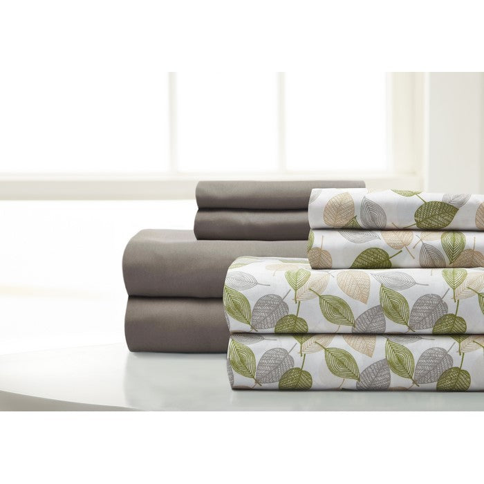Calais 8 Piece Herringbone and Solid Full Sheet Set The Urban Port, Green and Brown