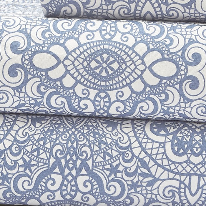 Nantes 8 Piece Printed and Solid Full Sheet Set The Urban Port, Blue and White