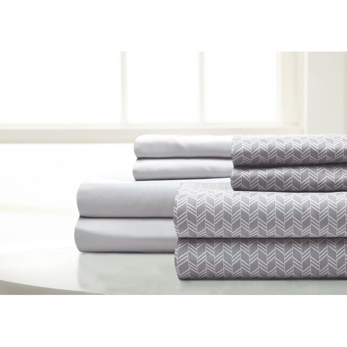 Calais 8 Piece Herringbone and Solid Queen Sheet Set The Urban Port, Gray and White