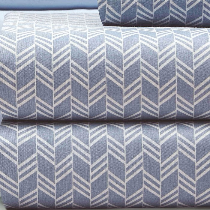 Calais 8 Piece Herringbone and Solid Queen Sheet Set The Urban Port, Blue and Gray