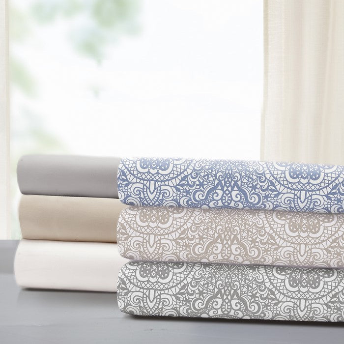 Nantes 8 Piece Printed and Solid Queen Sheet Set The Urban Port, Blue and White