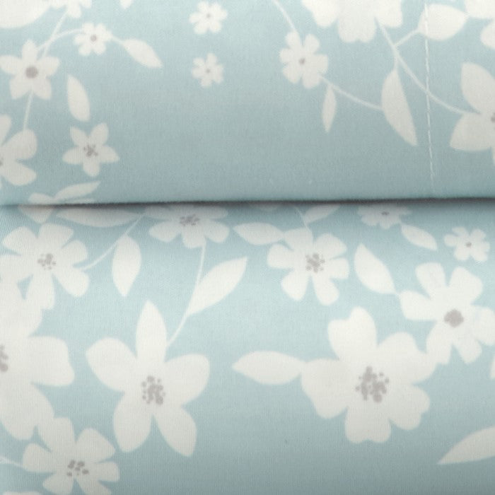 Pau 8 Piece Floral Printed and Solid Queen Sheet Set The Urban Port, Blue and White