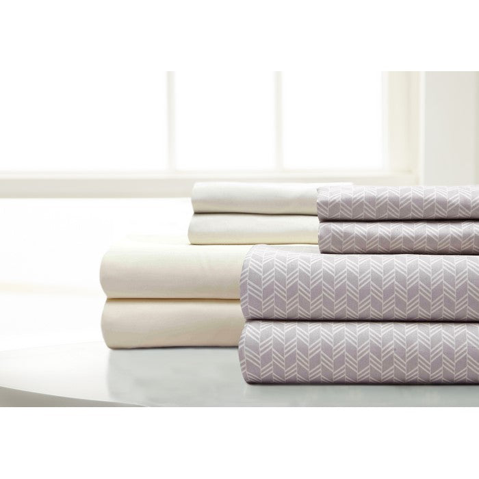 Calais 8 Piece Herringbone and Solid King Sheet Set The Urban Port, Cream and Gray