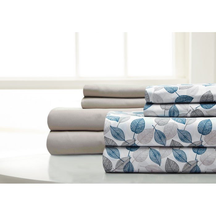 Calais 8 Piece Herringbone and Solid King Sheet Set The Urban Port, Blue and Gray
