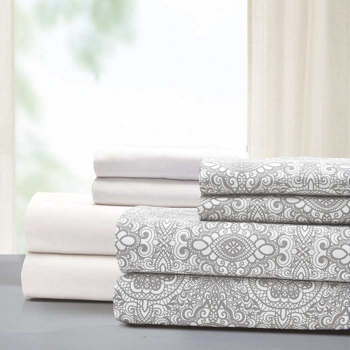 Nantes 8 Piece Printed and Solid King Sheet Set The Urban Port, Gray and White