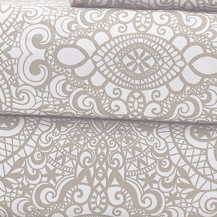 Nantes 8 Piece Printed and Solid California King Sheet Set The Urban Port, Beige and White