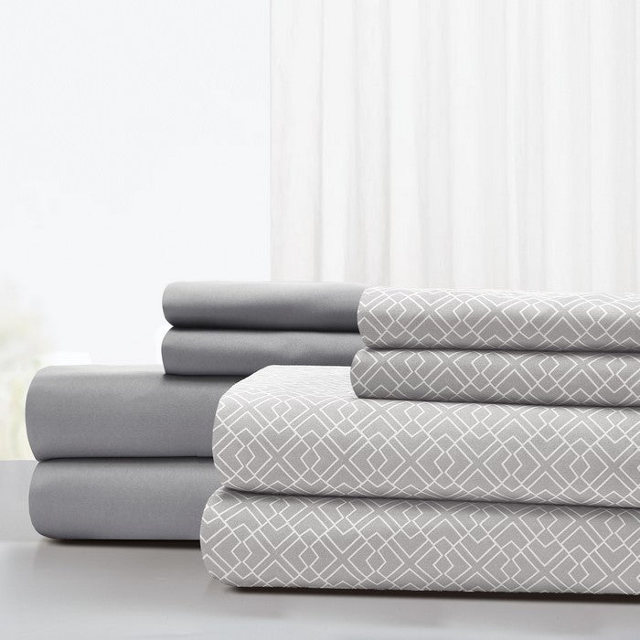 Nantes 8 Piece Printed and Solid King Size Sheet Set The Urban Port, Gray