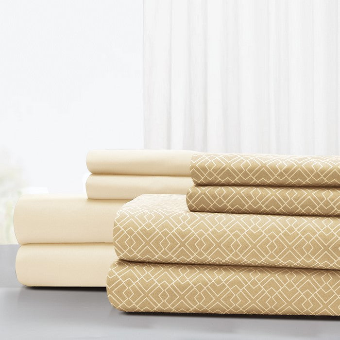 Nantes 8 Piece Printed and Solid King Sheet Set The Urban Port, Cream and Brown