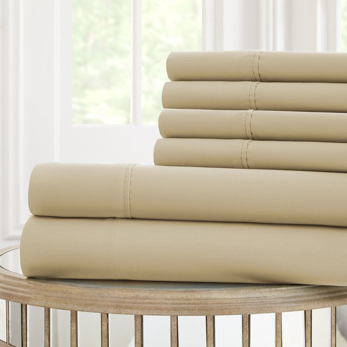 Forli 6 Piece Microfiber King Sheet Set with Nano Technology The Urban Port, Beige