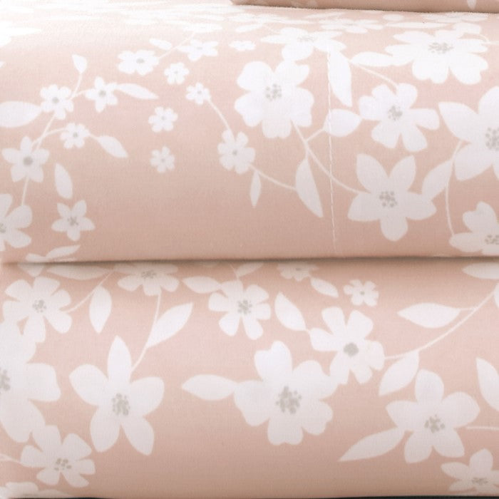 Pau 8 Piece Floral Printed and Solid King Sheet Set The Urban Port, Pink and White