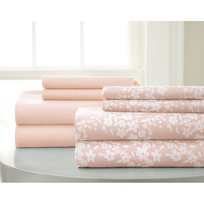 Pau 8 Piece Floral Printed and Solid King Sheet Set The Urban Port, Pink and White