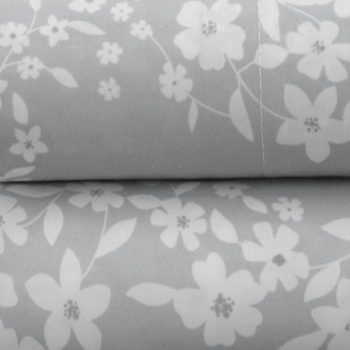 Pau 8 Piece Floral Printed and Solid King Sheet Set The Urban Port, Gray and White