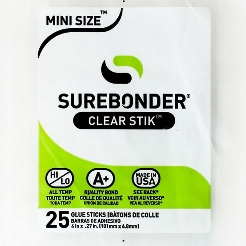Surebonder DT-25 Made in the USA All Purpose Stik Mini Glue Sticks-All Temperature-Clear-5/16 D, 4" L Glue Stick-25 sticks per Bag
