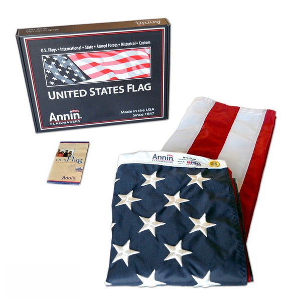 Annin Flagmakers Model 2220 American Flag 4x6 ft. Nylon SolarGuard Nyl-Glo, 100% Made in USA with Sewn Stripes, Embroidered Stars and Brass Grommets.