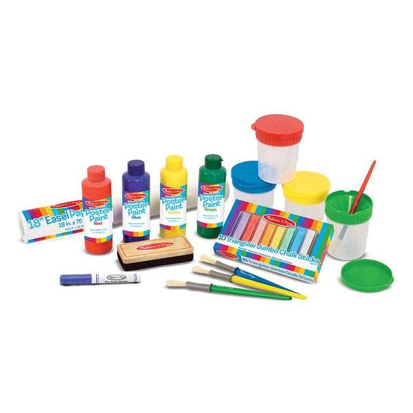 Melissa & Doug Easel Accessory Set - Paint, Cups, Brushes, Chalk, Paper, Dry-Erase Marker