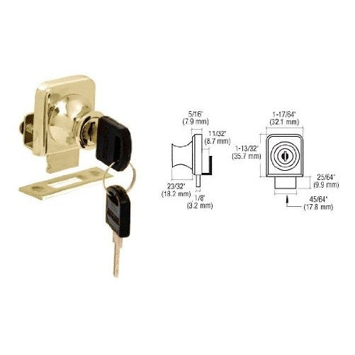 CRL Gold Plated Lock for 1/4" Cabinet Glass Doors - Keyed Alike