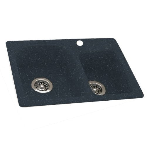 Swanstone KSDB-3322.015 33-Inch by 22-Inch Drop-In Double Bowl Kitchen Sink, Black Galaxy