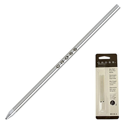 Cross Mini Ballpoint Pen Refill, Medium Black, Fits Tech 3, Autocross, Compact, Leather Accessory Pens, 2 Per Card (8518-4)