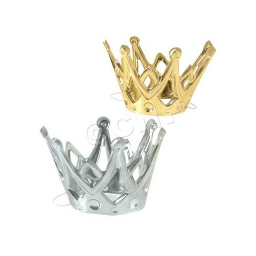 U.S. Toy Dozen Miniature Gold and Silver Party Crowns with Elastic Chin Strap