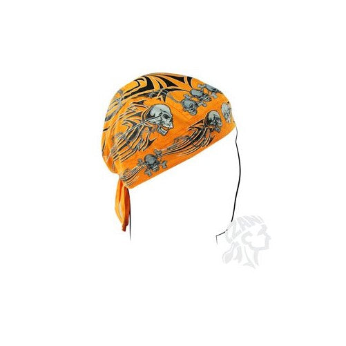 Zanheadgear Flydanna Bandanna, 100% Cotton, Orange Tribal Skull