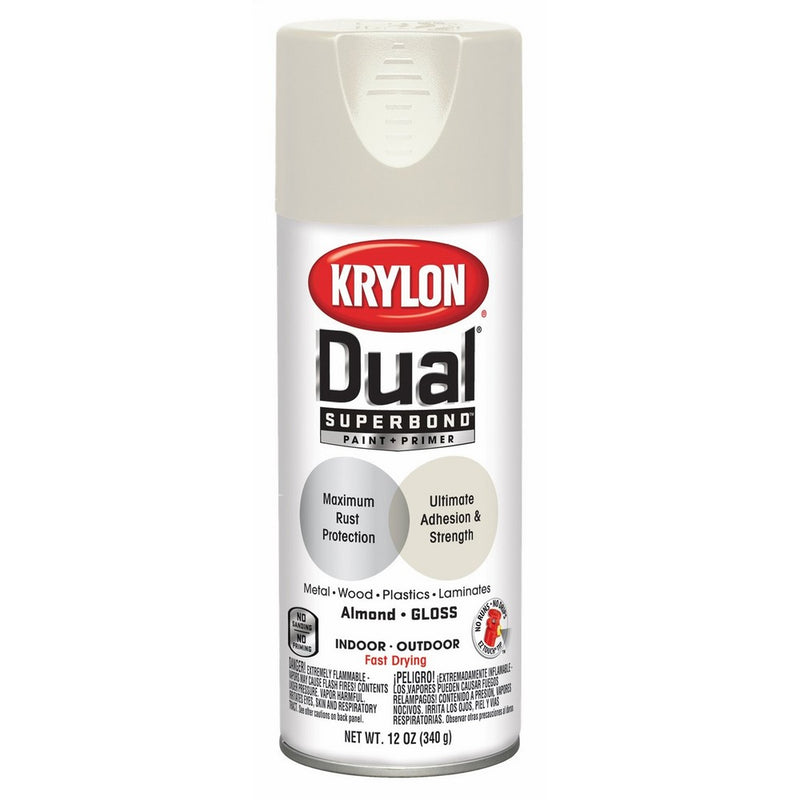 Krylon K08802001 'Dual' SuperbondPaint and Primer, Gloss Almond, 12 Ounce