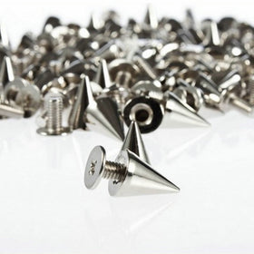 NYKKOLA 100Pcs/Set 9.5mm Silver Cone Spikes Screwback Studs DIY Craft Cool Rivets Punk - Silver