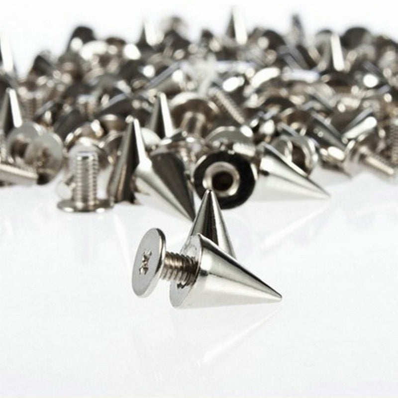 NYKKOLA 100Pcs/Set 9.5mm Silver Cone Spikes Screwback Studs DIY Craft Cool Rivets Punk - Silver