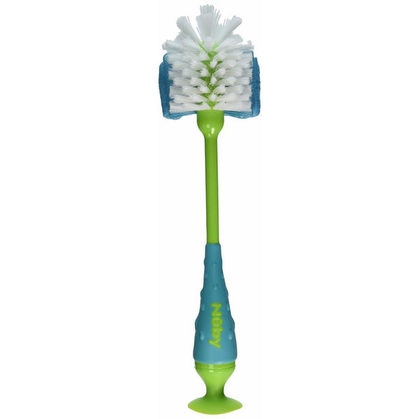 Nuby 2-in-1 Bottle and Nipple Cleaning Brush with Suction Base, Colors May Vary