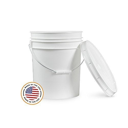 5 Gallon White Bucket & Lid - Set of 1 - Durable 90 Mil All Purpose Pail - Food Grade - Plastic Container