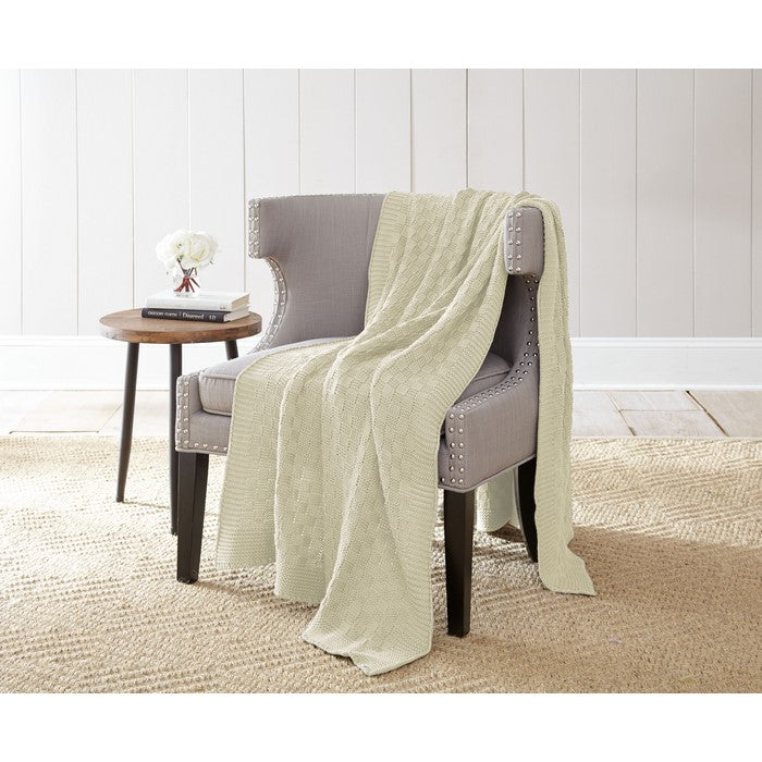 Lucca Cotton Cable Knitted Chunky Throw The Urban Port, Cream