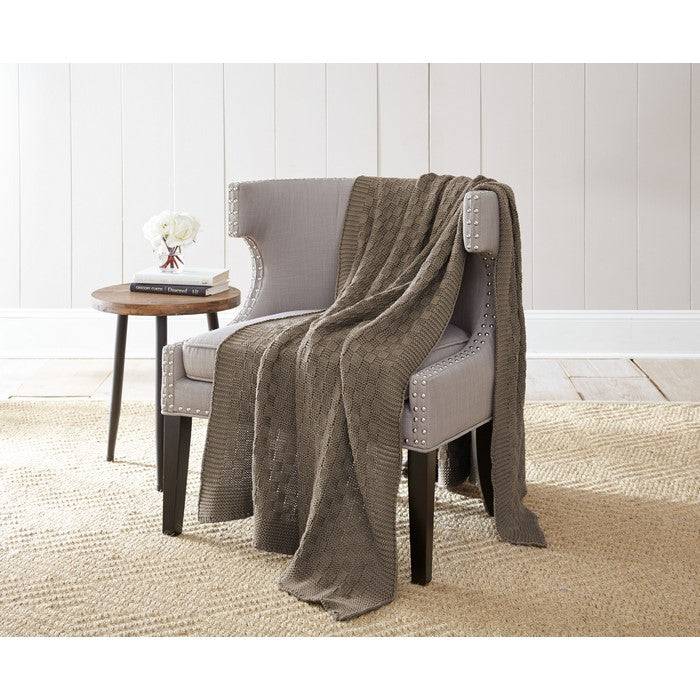 Lucca Cotton Cable Knitted Chunky Throw The Urban Port, Brown