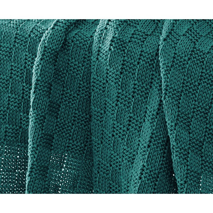 Lucca Cotton Cable Knitted Chunky Throw The Urban Port, Teal Blue