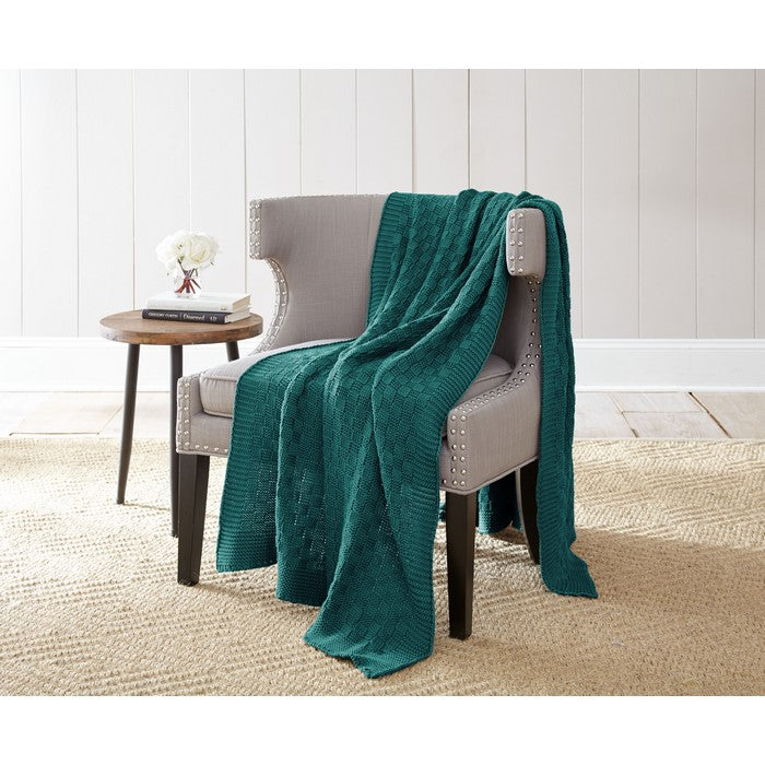 Lucca Cotton Cable Knitted Chunky Throw The Urban Port, Teal Blue