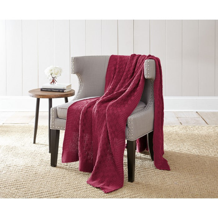 Lucca Cotton Cable Knitted Chunky Throw The Urban Port, Red