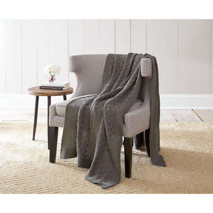 Lucca Cotton Cable Knitted Chunky Throw The Urban Port, Gray