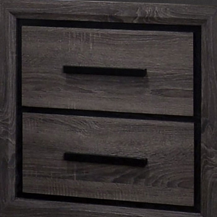 Wooden Nightstand with 2 Drawers and Finger Pull Handle,Gray and Black