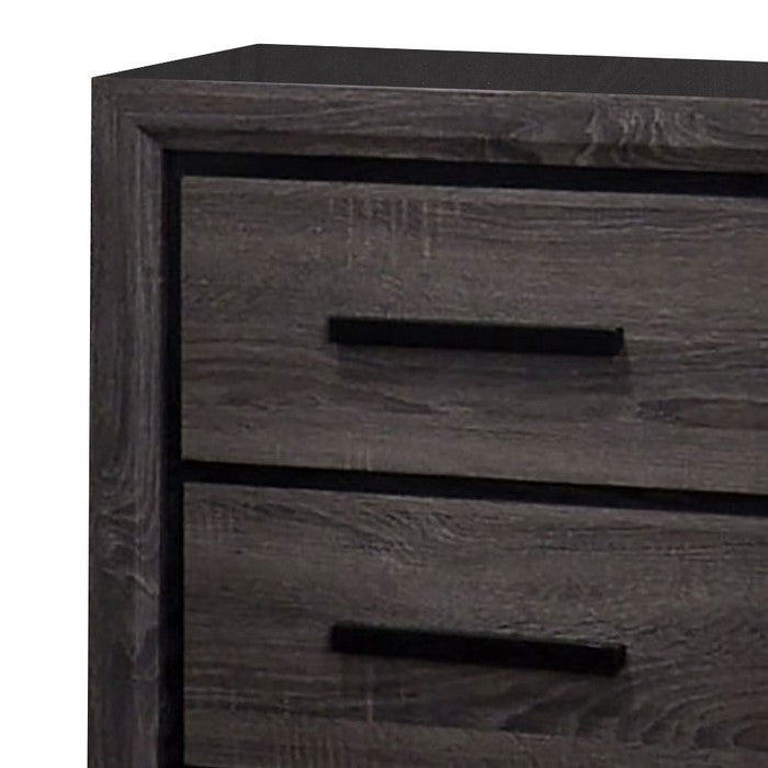 Wooden Nightstand with 2 Drawers and Finger Pull Handle,Gray and Black