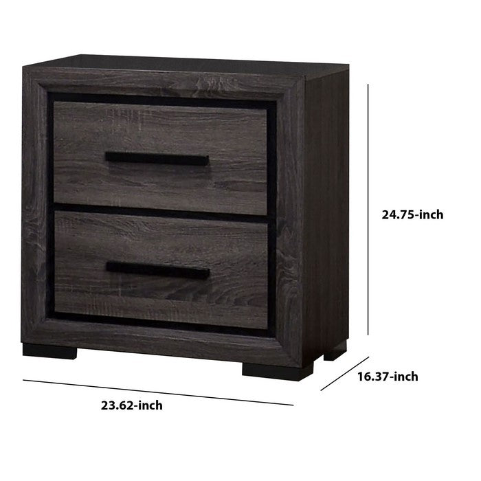 Wooden Nightstand with 2 Drawers and Finger Pull Handle,Gray and Black